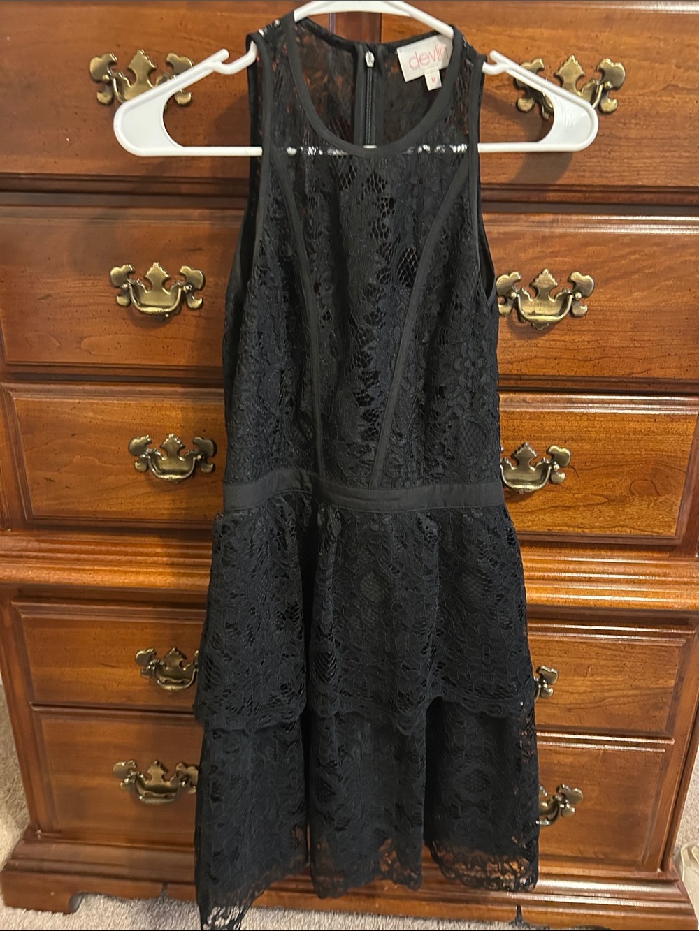 Black Lace Tiered Dress by Devlin (Black)